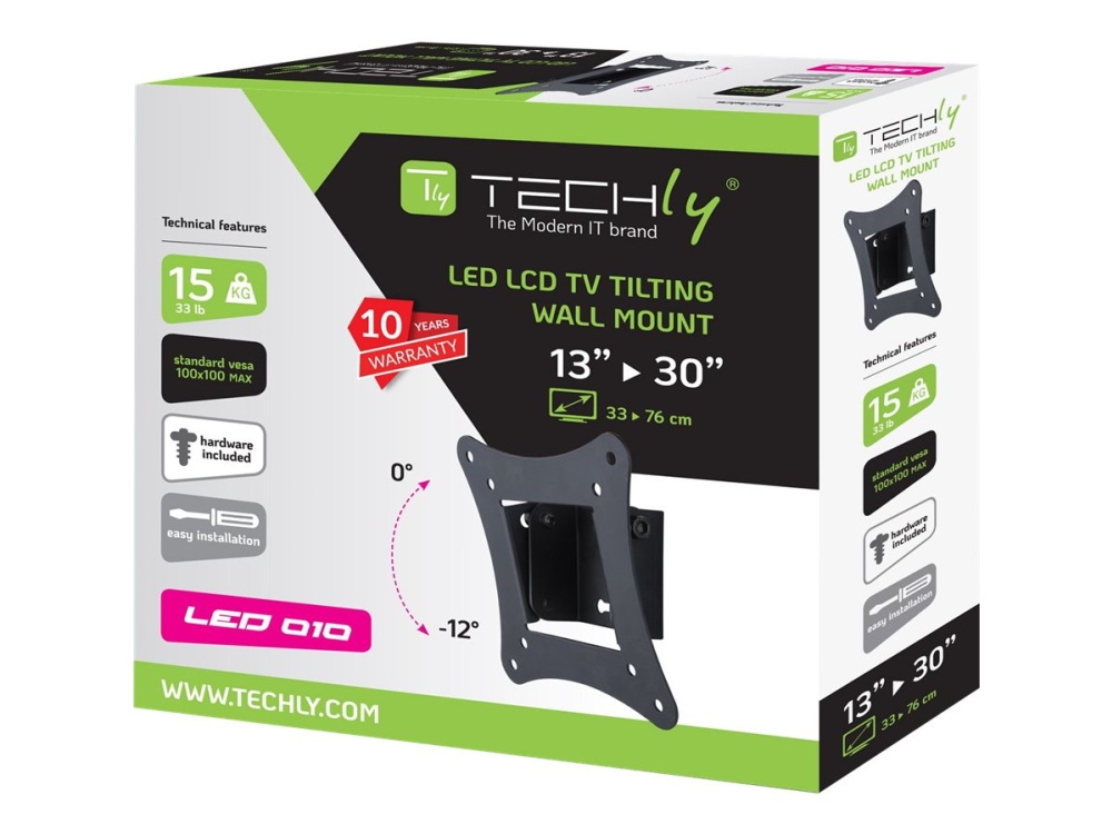 Techly - Halterung - Für Flachbildschirme - Schwarz - Bildschirmgröße: 13"-30" - Montagefläche: 100 X 100 Mm - Wandmontage Möglich