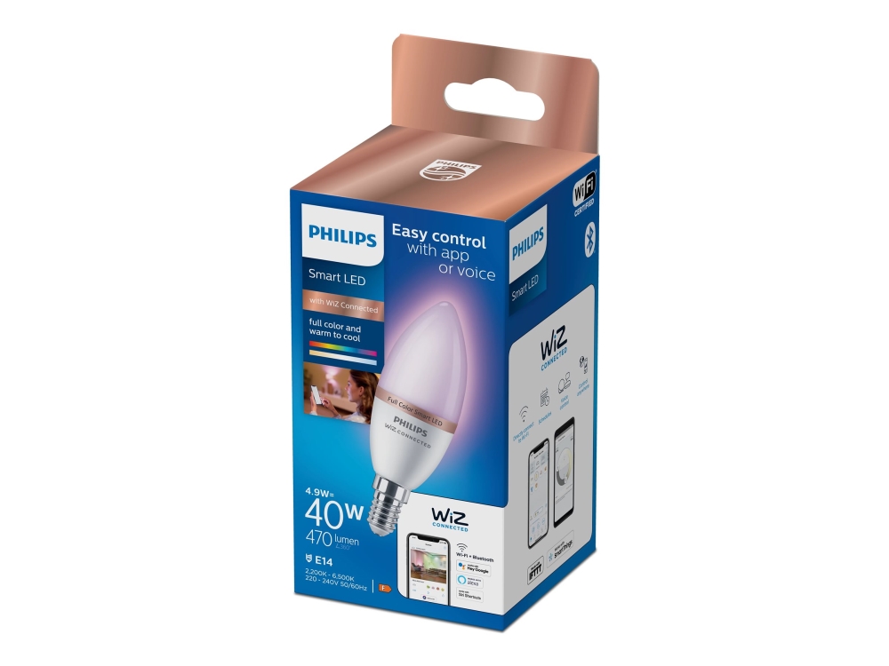 Philips Smart - LED-lyspære - form: C37 - matteret finish - E14 - 4.9 W (tilsvarende 40 W) - klasse F - fuld duft - 2200-6500 K