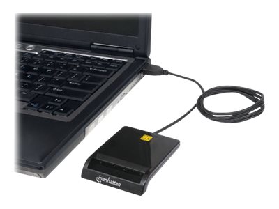 Manhattan Usb-A Contact Smart Card Reader, 12 Mbps, Friction Type Compatible, External, Windows Or Mac, Cable 105Cm, Black, Three Year Warranty, Blis