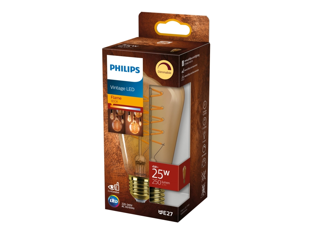 Philips Vintage Led Glödlampa Med Filament Form: St64 Klar Finish E27 4 W Motsvarande 25 W Flamljus 1800 K Guld