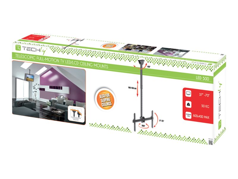 Techly - Montagesatz (Für Deckenhalterung, Halterung, Teleskopstange) - Für Flachbildschirm - Stahl - Schwarz - Bildschirmgröße: 37"-70" - Deckenmont