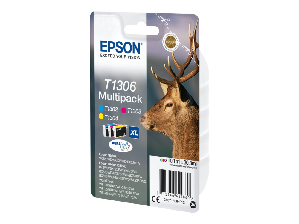 Epson T1306 Multipack - 3-pack - 30.3 ml - XL - gul, cyan, magenta - original - bläckpatron - för Stylus Office BX630, BX635, BX935 WorkForce WF-3010, 3520, 3530, 3540, 7015, 7515, 7525 | Skrivare - Bläck, toner & förbrukningsvaror - Bläck | GameStuff