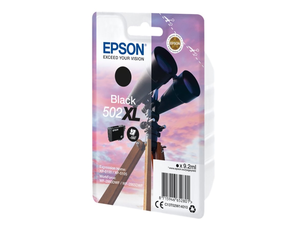 Epson 502Xl - 9.2 Ml - Høj Kapacitet - Sort - Original - Blister - Blækpatron - For Expression Home Xp-5100, 5105, 5150, 5155 Workforce Wf-2860, 286