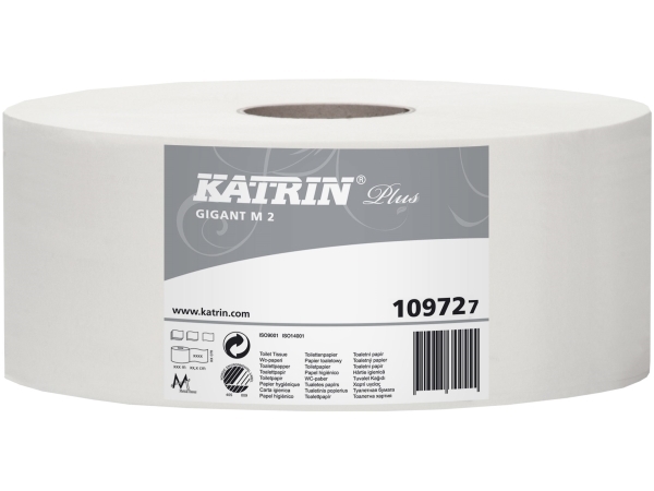 Toilettenpapier Katrin Plus 2-Lagig Ø24 Cm 310 M Unperforiert Weiß, 6 Rollen/Karton