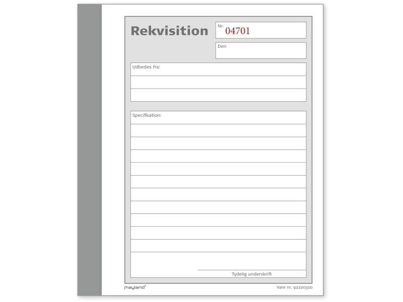 Mayland, Rekvisitionsbog