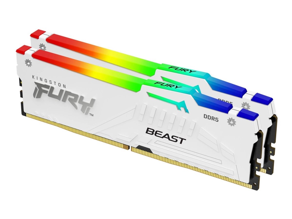 Kingston Fury Beast Rgb Ddr5 Sæt 32 Gb: 2 X 16 Gb Dimm 288 Pin 6000 Mhz / Pc5 48000 Cl30 1.4 V Ikke Bufferet On Die Ecc Hvid