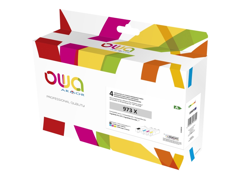 Owa - 4 Pakker - Sort, Gul, Cyan, Magenta - Kompatibel - Genproduceret - Blækpatron (Alternativ Til: Hp 973X) - For Hp Pagewide Managed P55250 Pagew