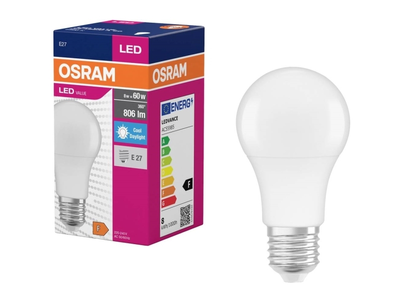 OSRAM HOMELIGHTING 4099854109829 LED (RGB)-lamp EEK F (A - G) E27 Pæreform 8.5 W = 60 W Koldhvid (Ø x H) 60 mm x 60 mm 1 stk