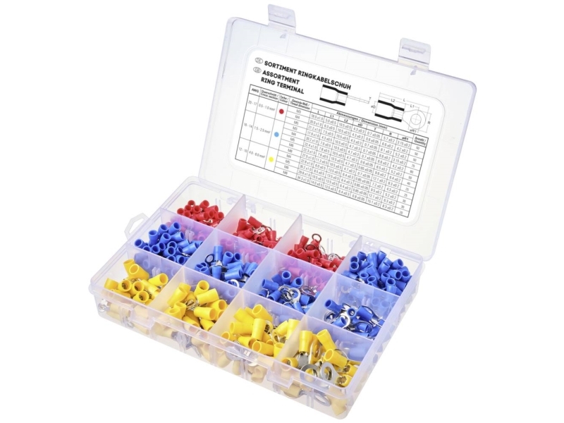 Tru Components Tc 11991832 Ringkabelsko Sortiment Delvist Isoleret 0.5 Mm² 6 Mm² Rød Blå Gul 505 Stk