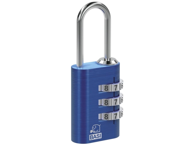 BASI 6170-4000-BLAU, Konventionelle hængelås, Kombinationslås, Blå, Aluminium, U-formet, 3 cifre