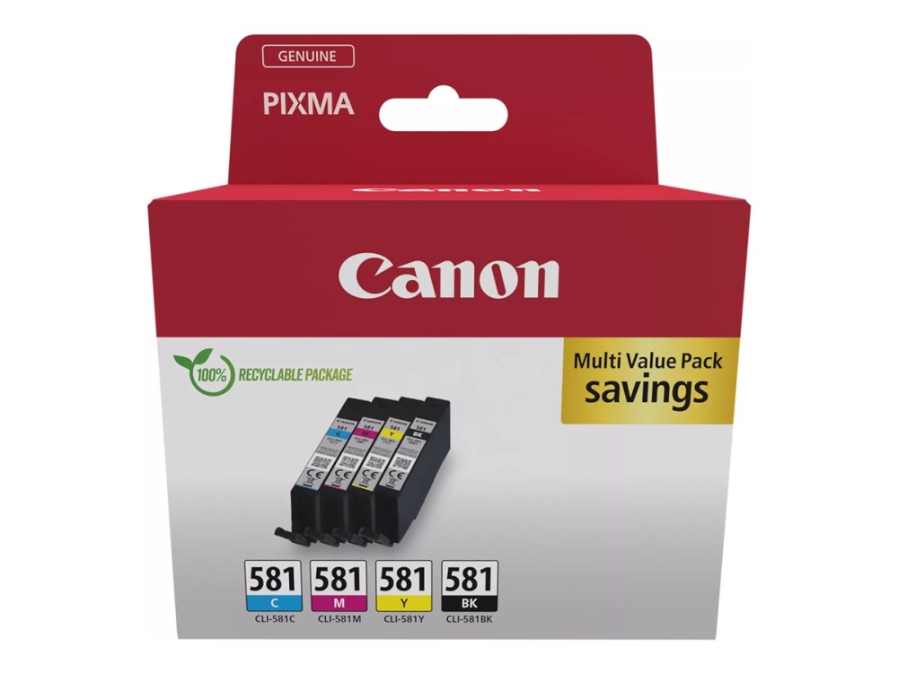 Canon Cli-581 Bk/C/M/Y Multi Pack - 4-Pack - 5.6 Ml - Svart, Gul, Cyan, Magenta - Original - Boks - Blekkbeholder - For Pixma Ts6251, Ts6350, Ts6351, Ts705, Ts8252, Ts8350, Ts8351, Ts8352, Ts9550, Ts9551