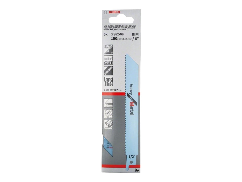 Bosch 2 608 657 407, Stichsägeblatt, Leitung, Profil, Metallblech (Mittelstark), Bimetallisch, 1,8 Mm, 2,6 Mm, 1,25 Mm