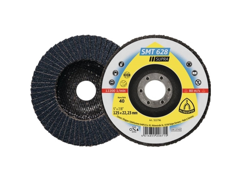 Klingspor 322790 Smt 628 Supra Lamelslibeskive Diameter 115 Mm Borings-Diameter 22.23 Mm Kornstørrelse 40 Inox, Stål 10 Stk