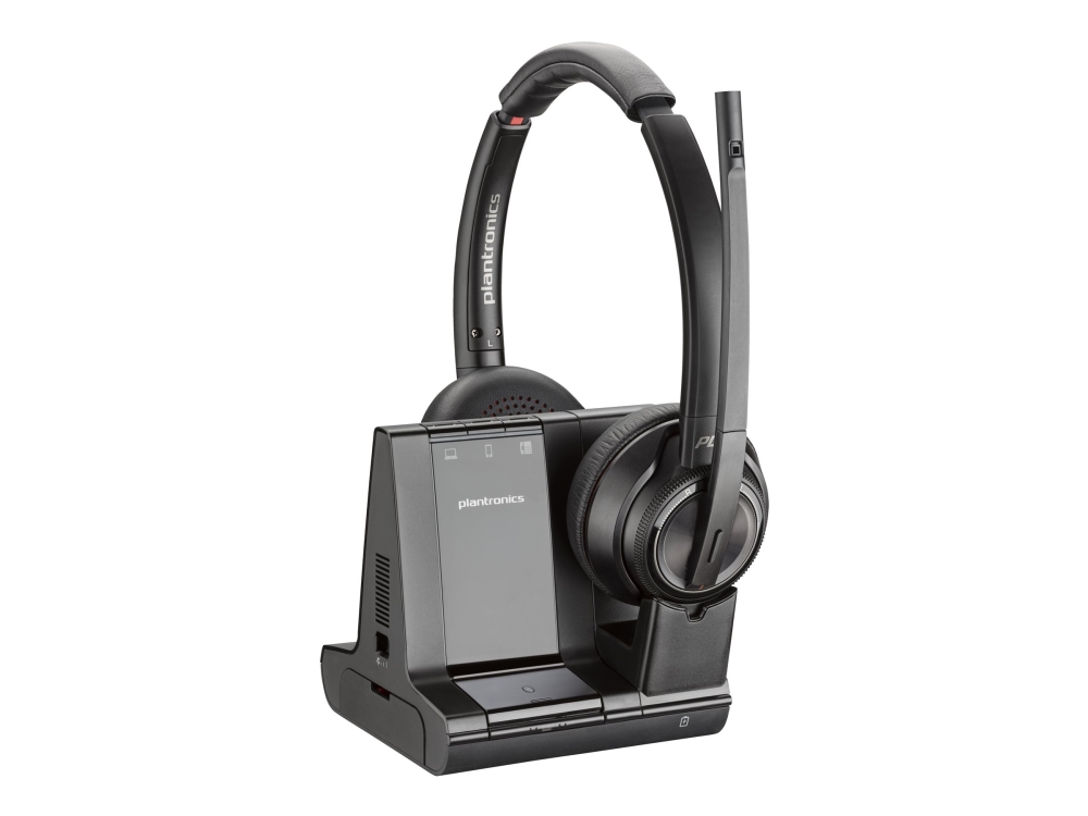 HP Poly Savi 8220 - Savi 8200 series - headset - på øret - DECT / Bluetooth - trådløs - USB-A via Bluetooth adapter - sort - UC-certificeret, Certified for Microsoft Teams