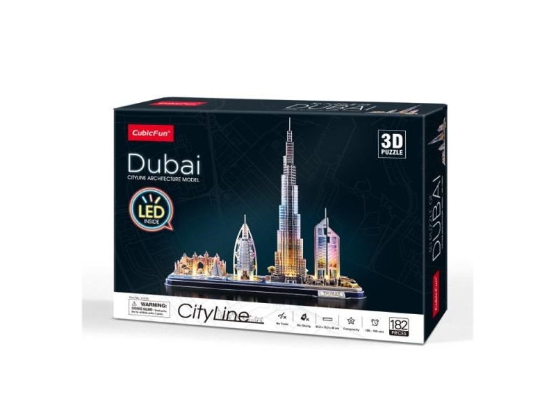 Cubicfun Cubic Fun 3D Puzzel City Line Dubai Led, 182 Stück(E), Gebäude, 10 Jahr(E)
