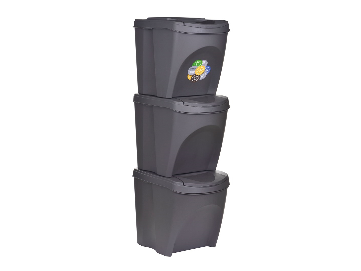 Prosperplast Sortibox pilkos spalvos šiukšlių dėžių rinkinys 3x25L