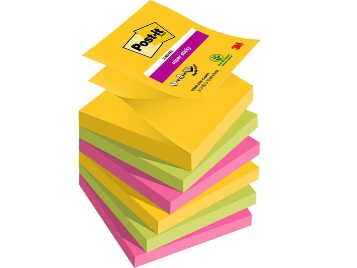 Post-it Super Sticky Z-Notes Rio de Janeiro R330-6SSRIO-EU - Noter - 76 x 76 mm - 540 ark (6 x 90) - neongul, middelhavs blå, neongrøn, fuchsia, neonorange