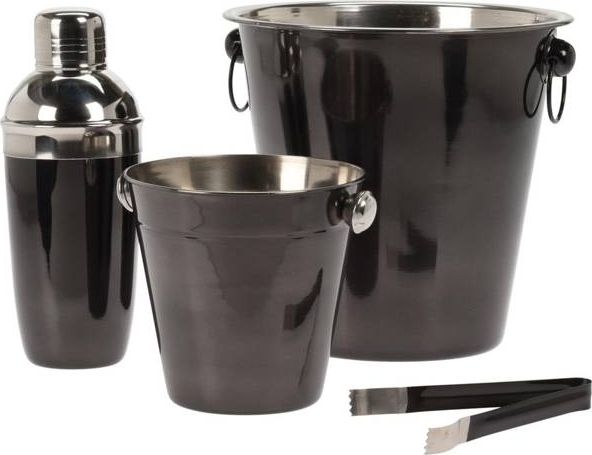 Excellent Houseware Bar, Barkeeper, Stahl, Schwarz, 2X Eiskübel, Shaker, Zange