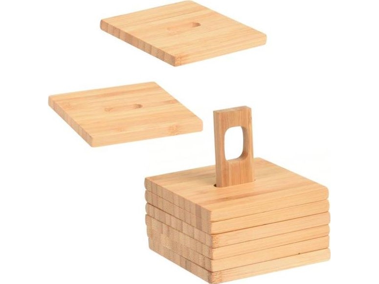 Excellent Houseware bordskåner/bakke i træ til kop/glas sæt med 6 bambusunderlägg