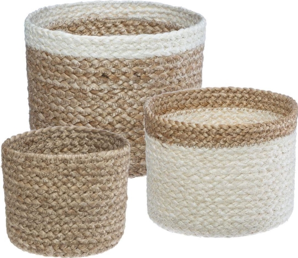 H&S Decoration Set Mit 3 Weißen Jutekörben