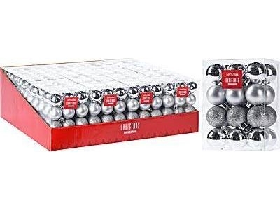 Affek Design Sæt med 24 kugler 3 cm sølvfarvet plast