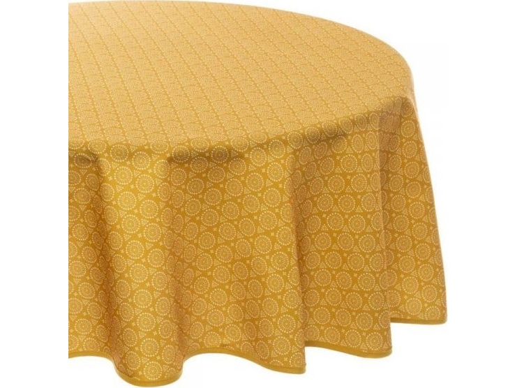 Dekoracja Domu Apvali staltiesė, Ø 180 cm, ochra su etniniu raštu