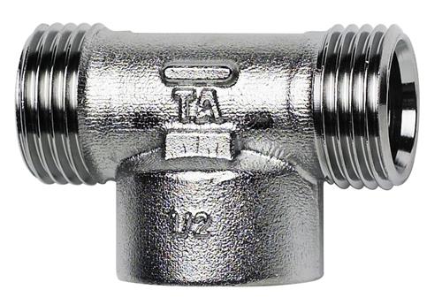 TA komp T-stykke med muffe 1/2''. Uden omløber. Forkromet FPL