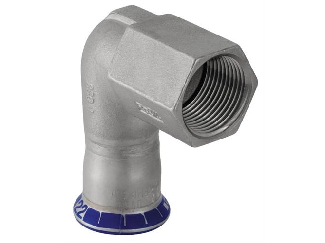 Mapress Rustfrit, 15 mm x ??" overgangsvinkel 90, presmuffe/muffe (Rp) - Geberit