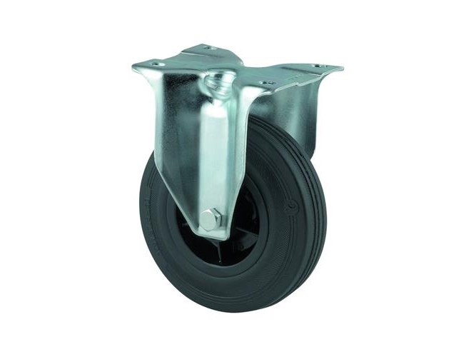 Kiinteä pyörä, musta täyskumi, Ø125 mm, 100 kg, rullalaakeri, levyllä Rakennekorkeus: 155 mm