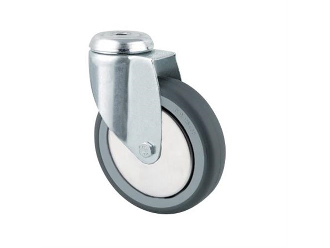 Drehbares Gummirad Ø75 Mm Mit Gleitlager 75 Kg Und Bolzenloch, Bauhöhe 100 Mm, Betriebstemperatur -20°/