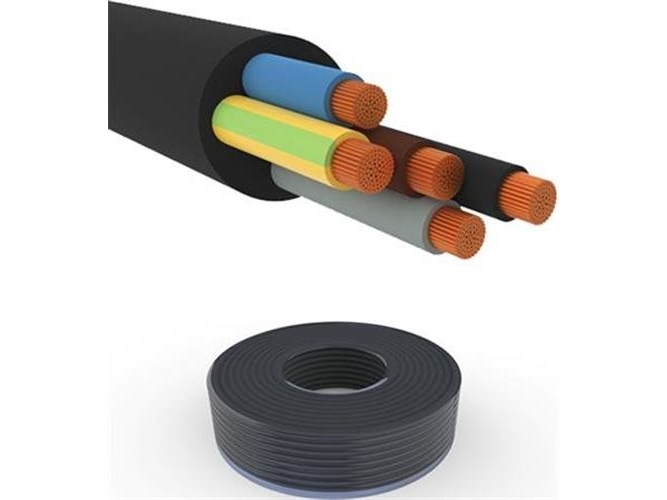 Gummikabel 5G10 mm² H07RN-F sort 450/750V ring med 15 meter, kabeldiameter 29,1 mm