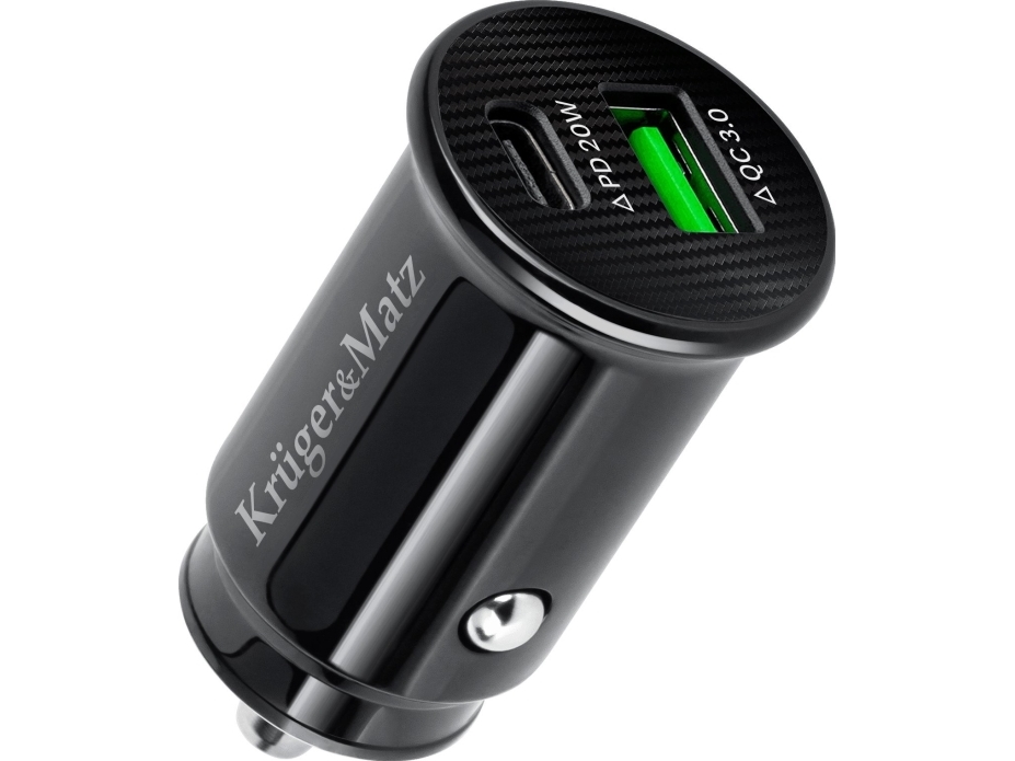 Kruger & Matz dvigubas USB 3100 mA automobilinis įkroviklis su Quick Charge 3.0 ir maitinimo tiekimu