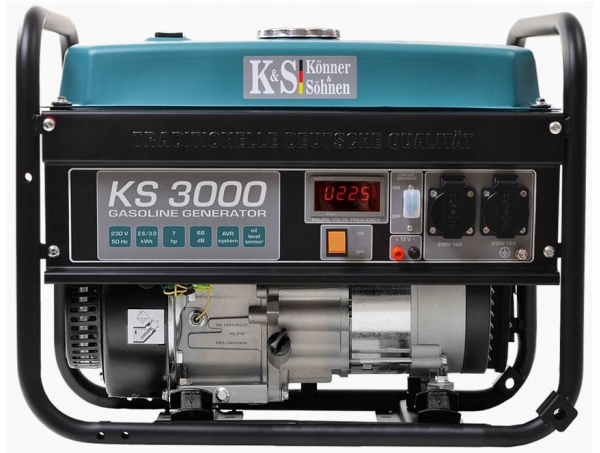KÖNNER & SÖHNEN KS 3000 benzingenerator 2,6 kW 230 V med 2 udtag, 15 l tank - sort/teal