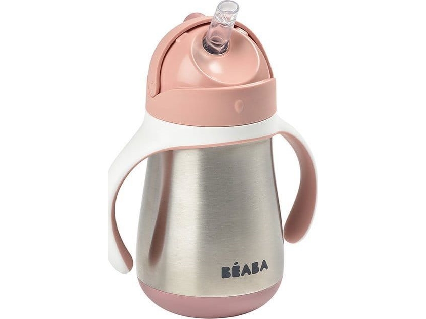 Beaba metalinė gertuvė su šiaudeliu, 250 ml, rožinės spalvos