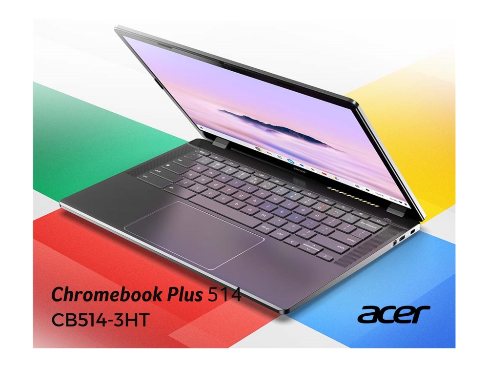 Acer Chromebook Plus 514 CBE574-1T - AMD Ryzen 3 - 7320C / upp till 4.1 GHz - Chrome OS - Radeon 610M - 8 GB RAM - 128 GB SSD - 14 IPS pekskärm 1920 x 1200 - Wi-Fi 6E - stålgrå - kbd: Nordisk