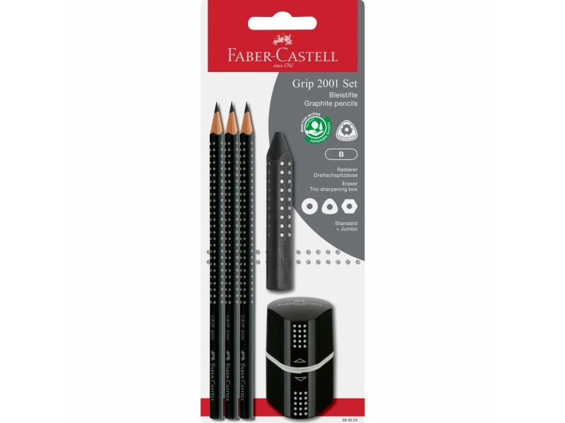Faber-Castell 580024, B, Blå, Flerfarvet, Trekantet, Kunst, Grafisk tegning, Hobby, Kontor, Skole, Blister, 3 stk