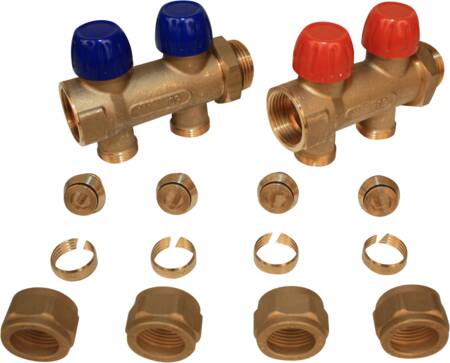 Wavin Tigris Verteilerset 1" 2-Wege Inkl. 20X2,0 Mm Pex Anschlussset