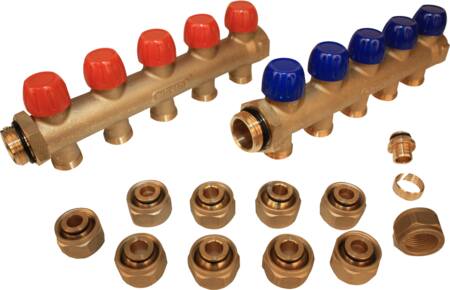 Wavin Tigris Verteilerset 1" 5-Fach Inkl. 20X2,0 Mm Pex-Anschlussset