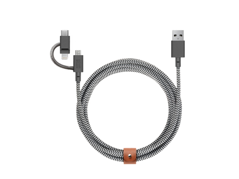 Native Union Belt, 2 M, Usb A, Usb C/Micro-Usb B/Lightning, Usb 2.0, Sort, Hvid