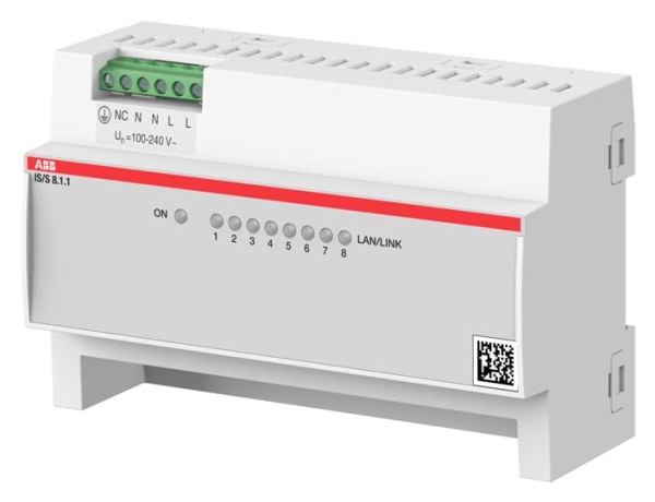 Abb Is/S8.1.1, Persienne/Skodder Aktuator, Din Skinnemonteret, 8 Kanaler, Lan, Link, Strøm, Ip20, Grå