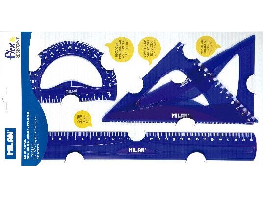 Milan Flex & Resistant Acid, Protractor, Lineal, Dreieck, 4 Stück(E), Blau, 45° & 60°, Halbkreis, 108 G