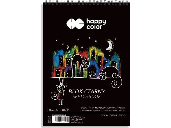 Happy Color Block A5/40K Black Cats 80G Spiral Happy Color