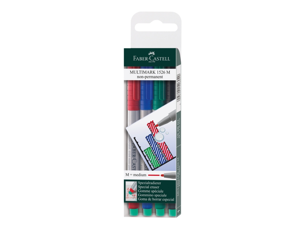 Faber-Castell MULTIMARK, 4 kpl, Musta, Sininen, Vihreä, Punainen, Harmaa, Keskikokoinen