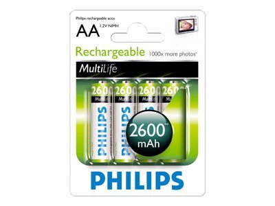Philips Rechargeables Akku R6b4b260/10, Wiederaufladbarer Akku, Nickel-Metallhydrid (Nimh), 1,2 V, 4 Stück(E), 2600 Mah, Cd (Cadmium), Hg (Quecksilbe