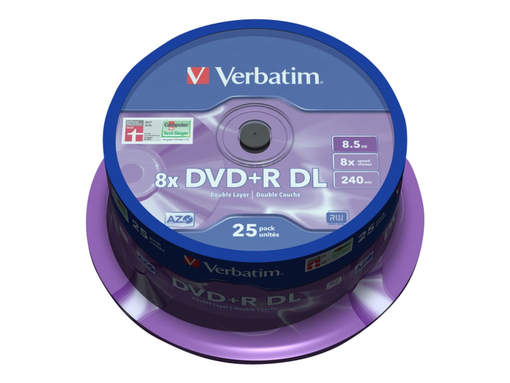 Verbatim - 25 x DVD+R DL - 8.5 GB 8x - sølvmatteret - spindle