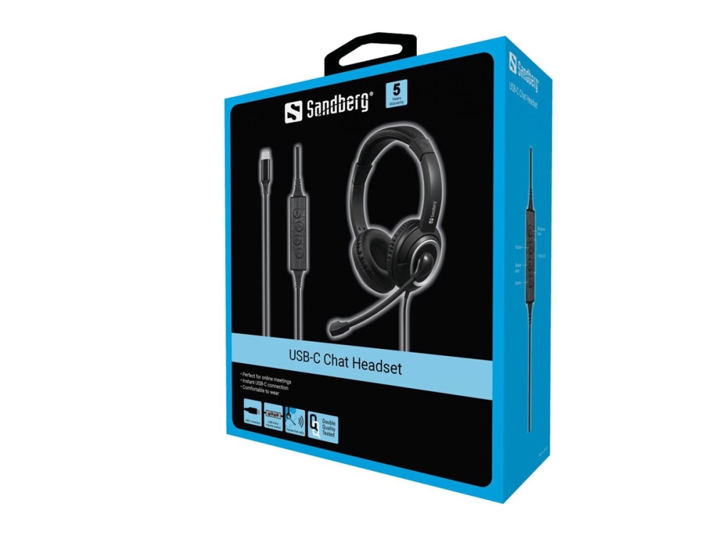 Sandberg Usb-C Chat Headset, Kabelgebunden, Büro/Callcenter, 20 - 20000 Hz, 180 G, Kopfhörer, Schwarz