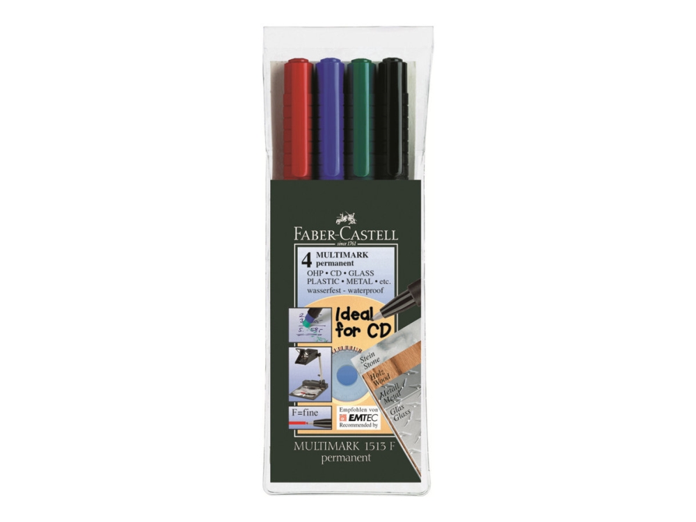 Faber-Castell MULTIMARK 1513 - Markør - permanent - 0.6 mm - fin - med viskelæder (pakke med 4)