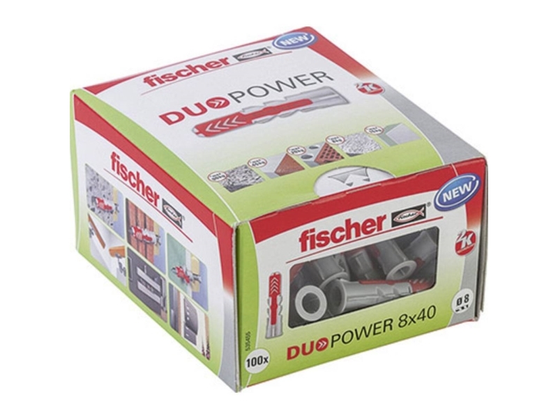 Fischer DuoPower dybel 8x40mm - 3 funktioner i 1. ekspansion, kipning, knude, pakke a 100stk | Verktyg & Verkstad - Infästning - Råpluggar och pluggar | GameStuff