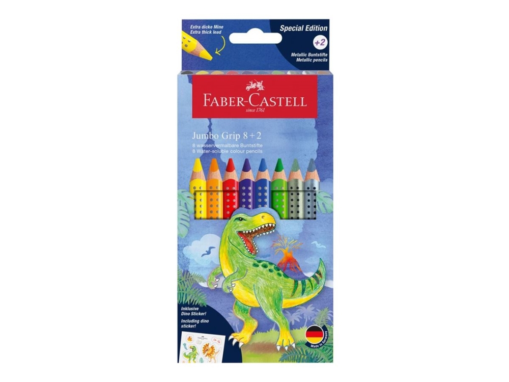 Faber-Castell Jumbo Grip – Buntstift – Dinosaurier – Non-Permanent – Jumbo (10Er-Pack)