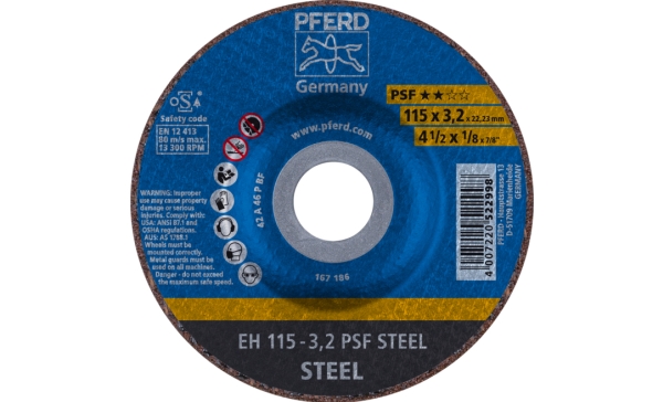 PFERD 61740126, Skæreskive, Stål, 11,5 cm, Alle mærker, Fladcenter, 2,22 cm